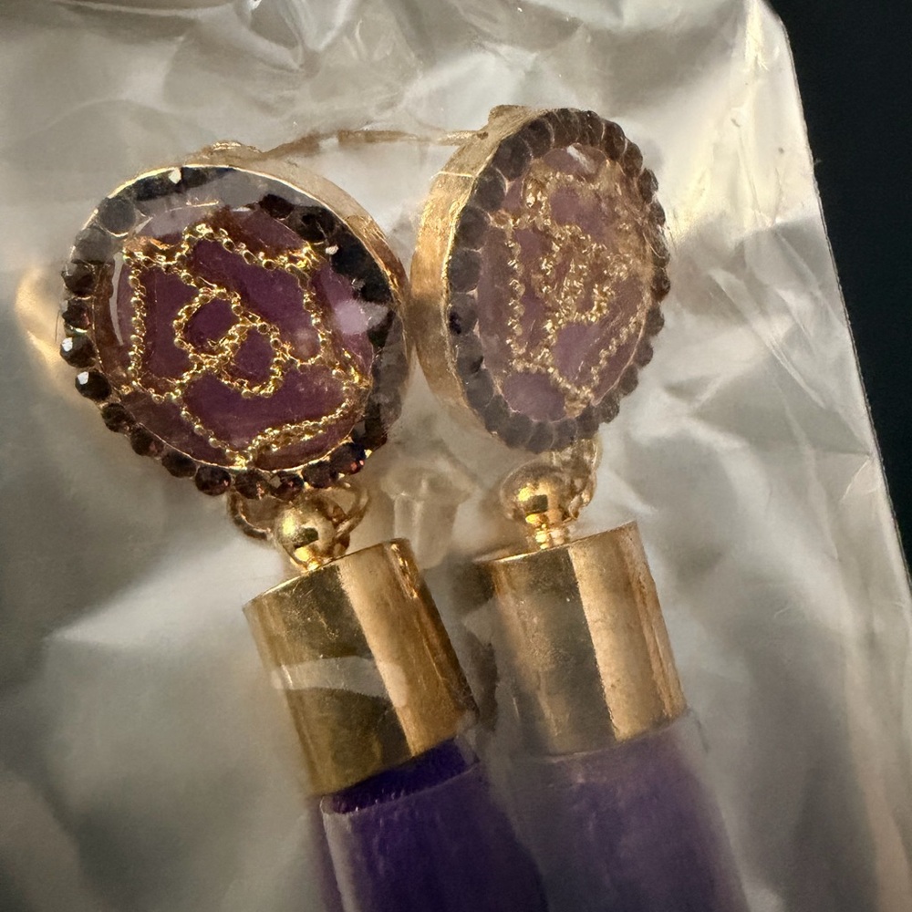 Gold-Tone Purple Tassel Drop Earrings - Women Jewelry